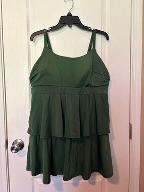 Cacique Olive Green Tiered One-Piece Swimdress
